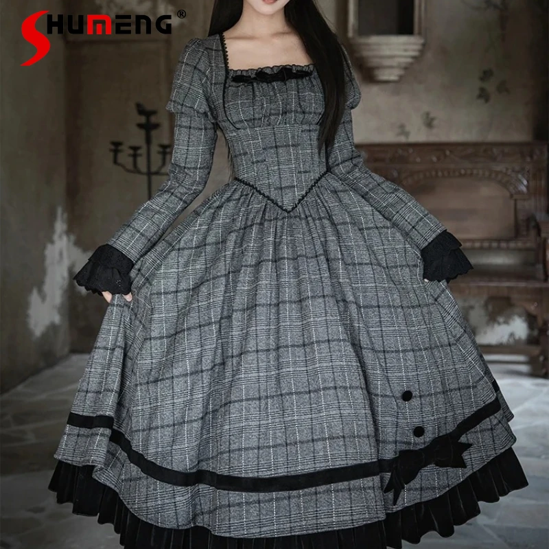 Japonais Lolita doux mignon Plaid arête de poisson poitrine soutien OP robe double vêtements 2025 automne Rojita minceur robes taille haute