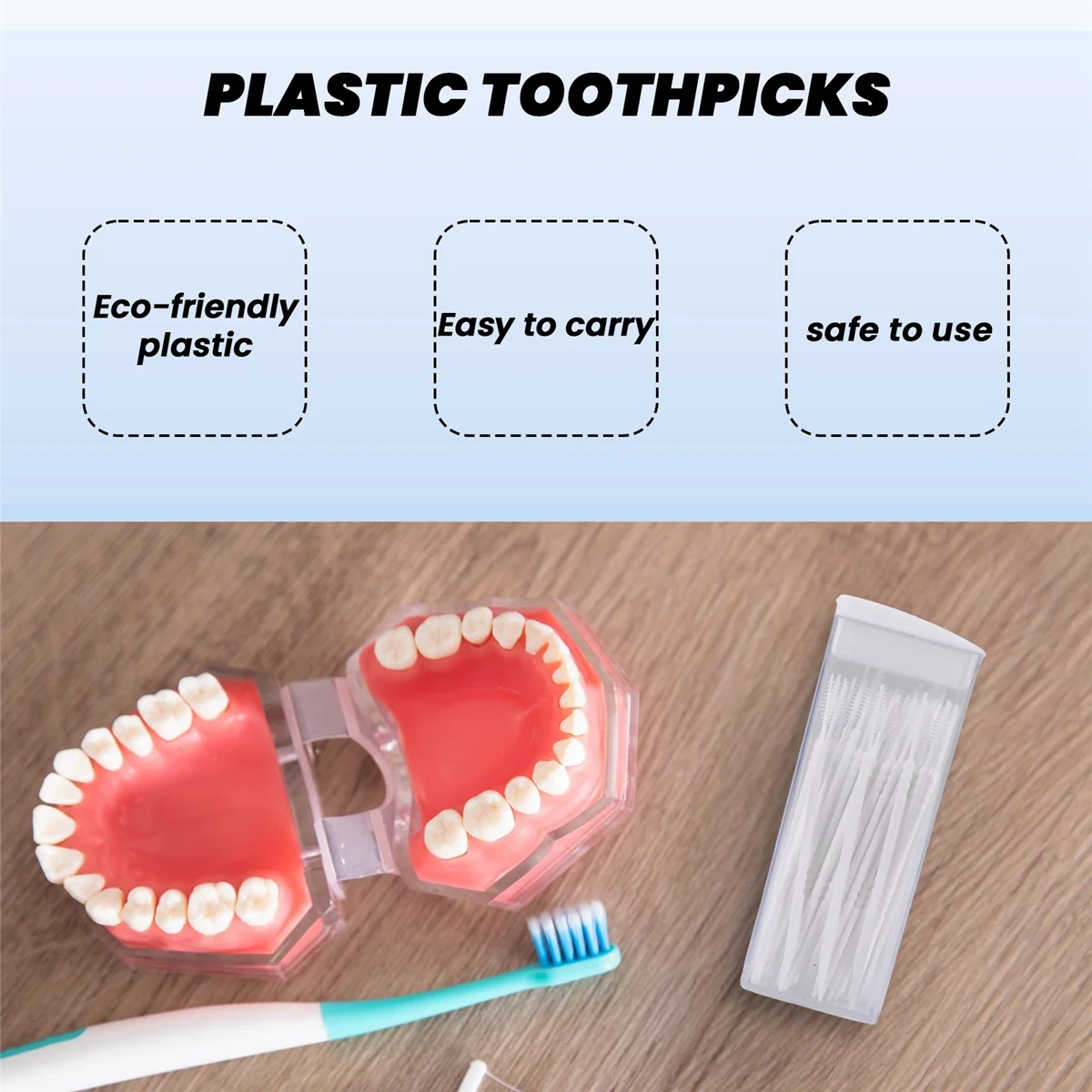 ไม้จิ้มฟันพลาสติกแบบ2ทาง50ชิ้นแปรงทำความสะอาดซอกฟันแบบพกพาสีแบบสุ่ม