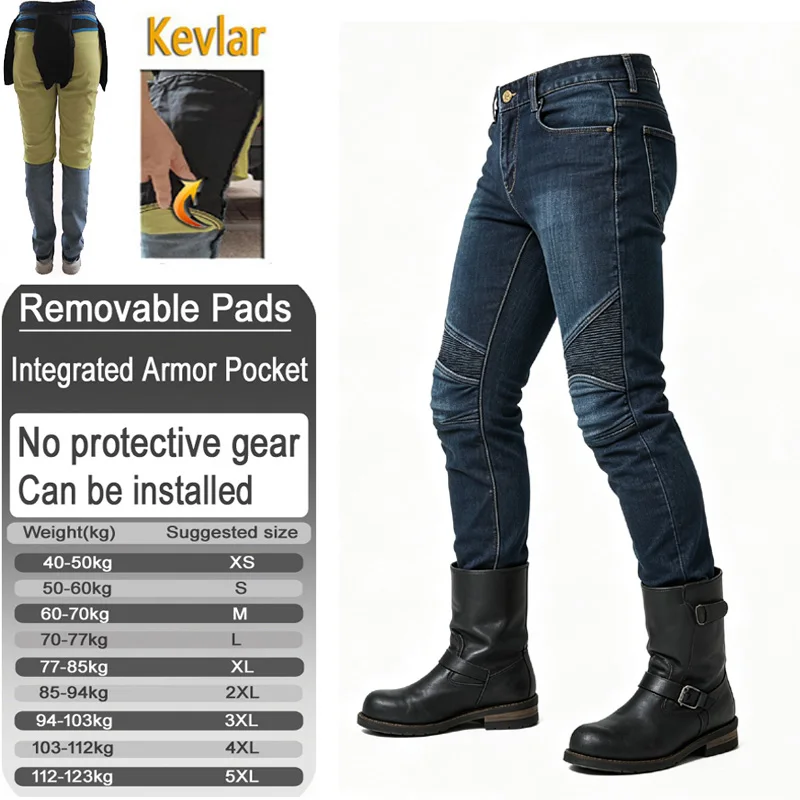 Men aramid motorcycle jeans windproof riding pants motocross all season wear with armor pockets armor not included 011