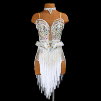 SYL white backless fringe beaded fringe sew-on stone and crystal rhythm dance dress girls kids latin ballroom dresses