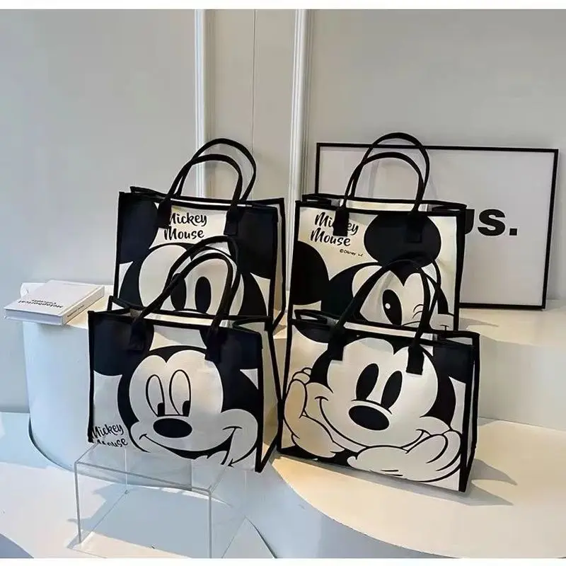 Hot Disney High-Capacity Cartoon Mickey Printed Handbag Large Canvas Bag Female Korean Fashion Joker Toth Underarm Bag Girl Gift