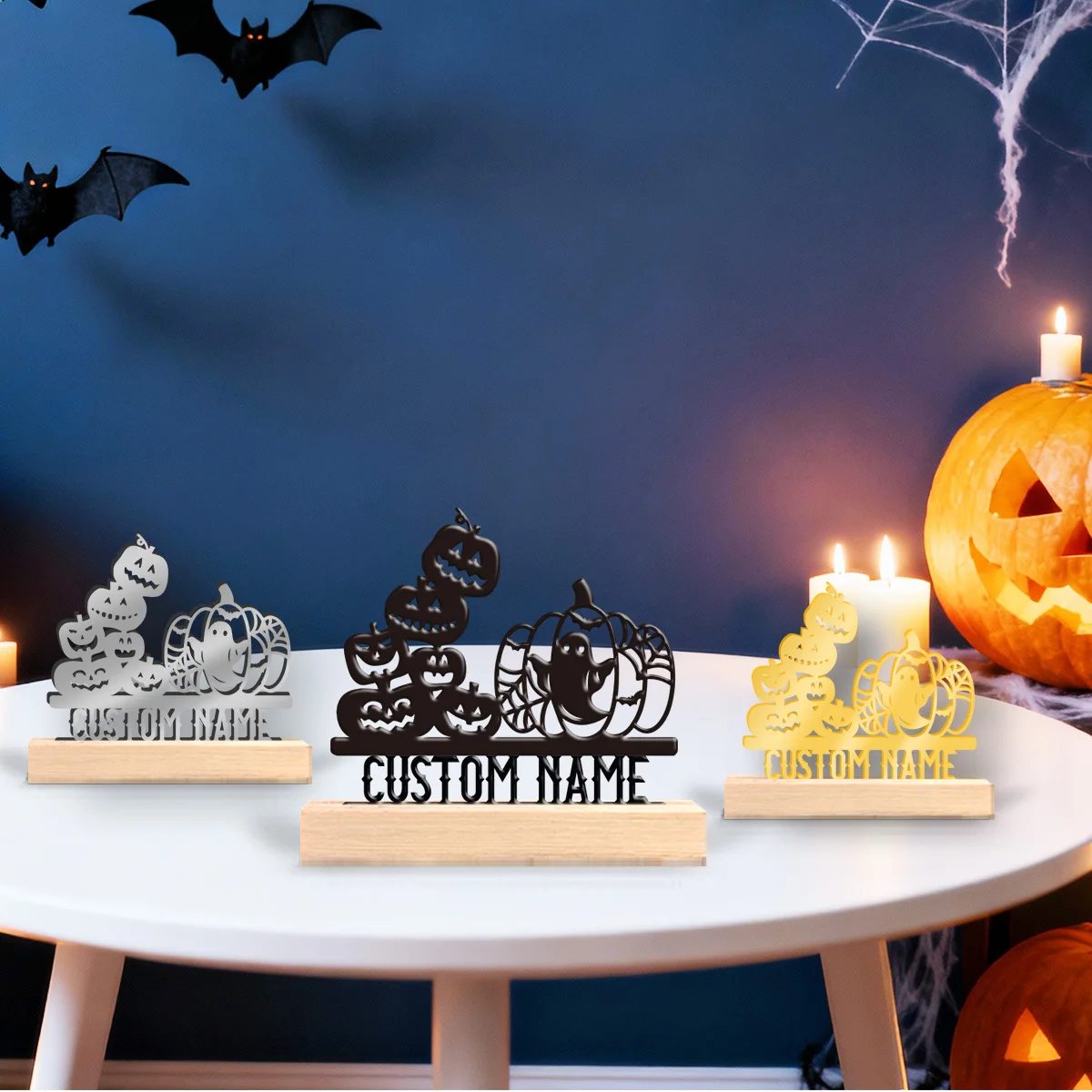 1pc Desktop Metal Ornaments Custom Content With Wooden Base Modern Rural Home Desktop Decorations