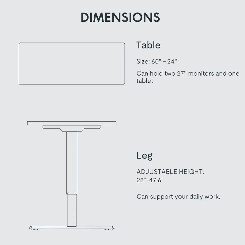 高さ調節可能なスタンディングデスク、ホームオフィス用電動シットスタンドデスク、en1ワンピース、60x24インチ、60x24