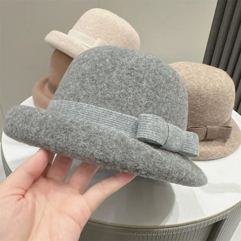 Women Wool Felt Hat Classic Felt Cloche Hat for Women Vintage Soft Fedora Bucket Hat Short Brim Bowler Cap for Fall for Women