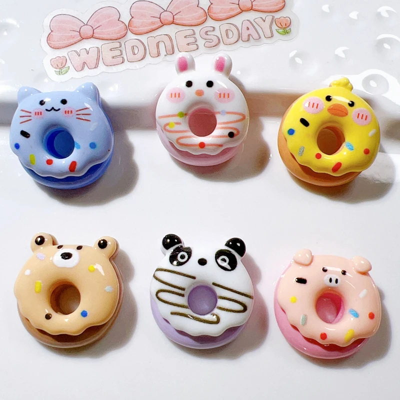 10 Pcs New Lovely Mini Cartoon Animal Donut Series Resin Scrapbook Diy Jewellery Hairpin Party Accessories Decorate