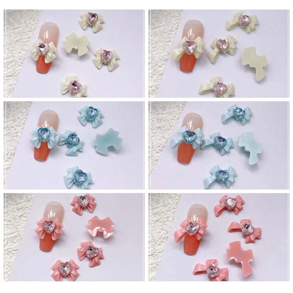 Coração Bow Nail Charms, Bowknot Nail Decorações, DIY Nail Acessórios, Material Manicure, 10Pcs