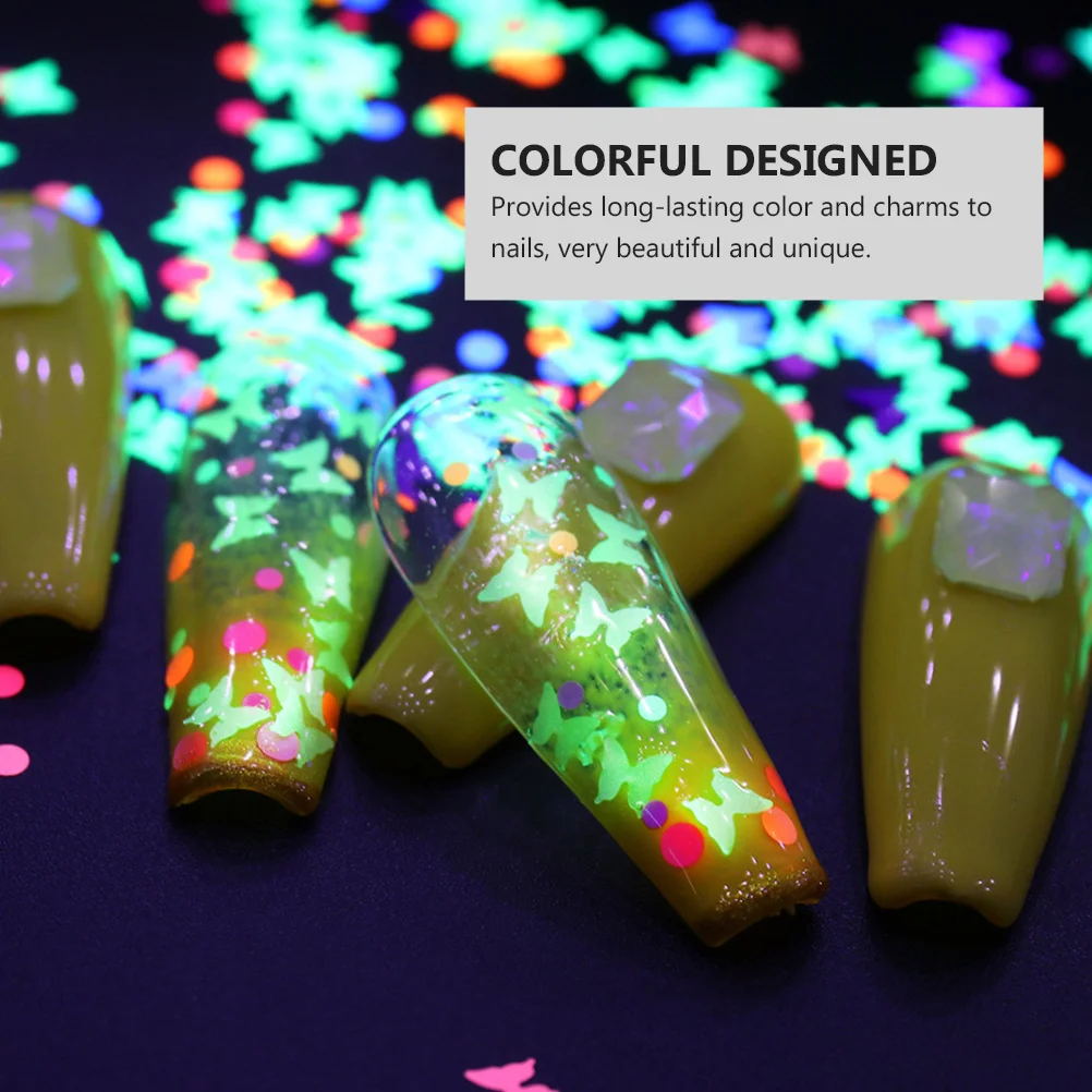 1 Box Fluorescent Butterfly Nail Sequins Ultra-Thin Lightweight Long-Lasting Natural DIY Manicure Art Decor for Salon Glittering