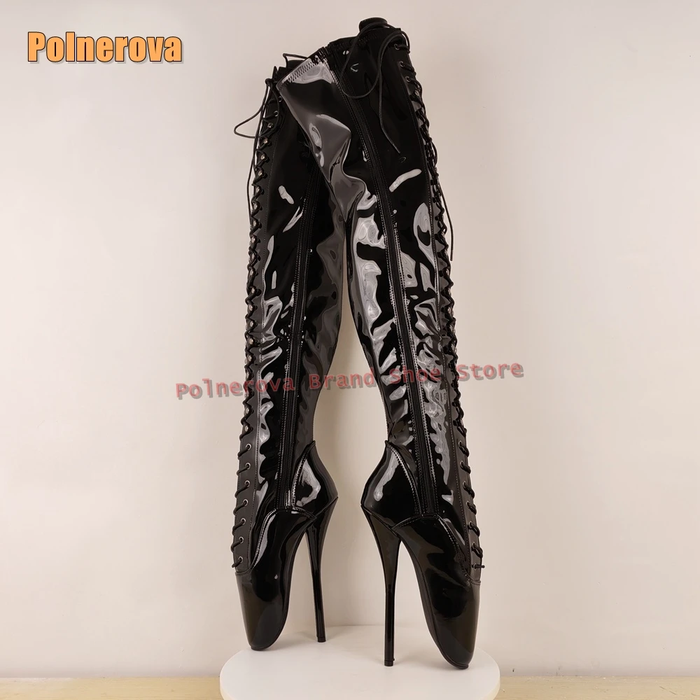 

Черные сексуальные длинные сапоги на шпильке с перекрестной завязкой, однотонные сапоги выше колена с боковой молнией для девочек, вечерние модные туфли, новинка 2023 года