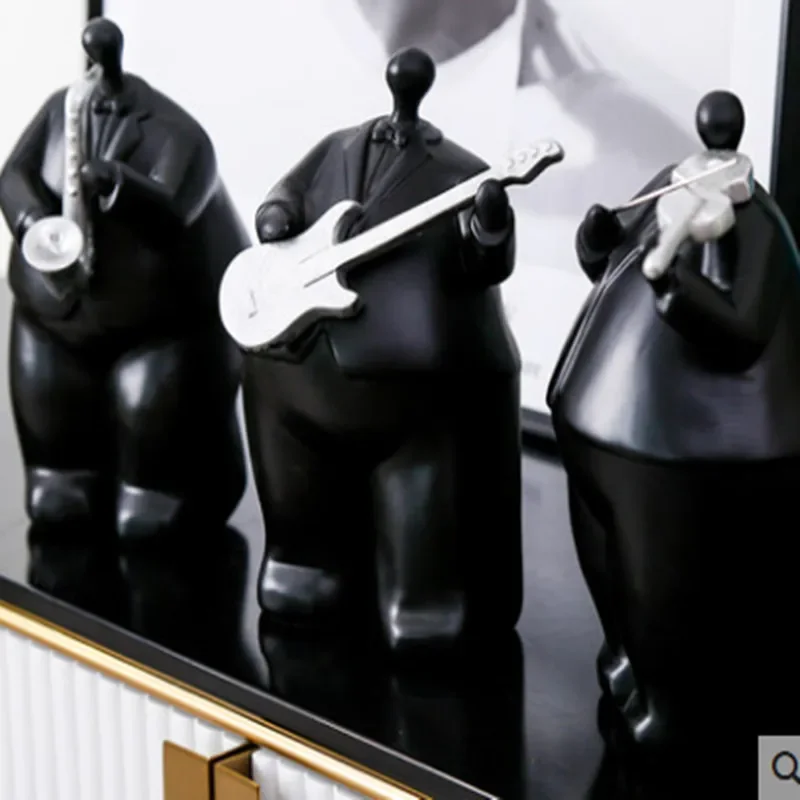 Creative Resin Black Band Character Sculpture Children's Room Decoration Abstract Violin Saxophone Character Model Statue Craft
