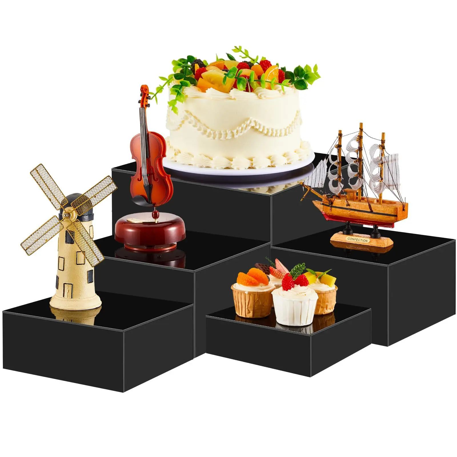 Black acrylic box Buffet food Dessert props Display box Hollow acrylic five-sided box