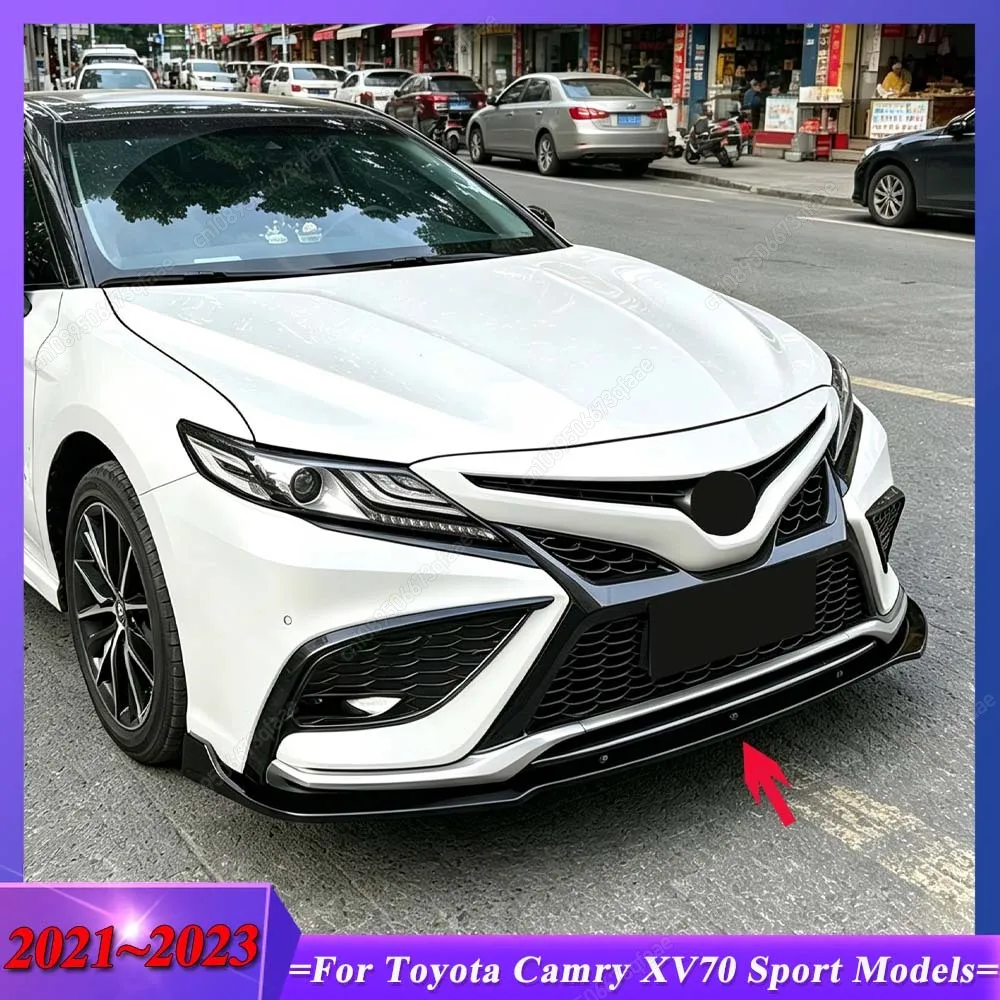 For Toyota Camry XV70 2021 To 2023 Sport Models ABS Glossy Black Car Front Bumper Lip Spoiler Spiltter Diffuser Body Kits Tuning