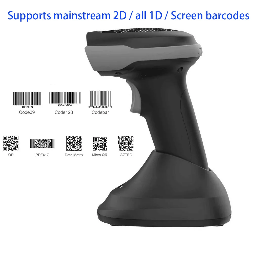 Wireless Bluetooth Barcode Scanner 2D/QR/1D Pocket Size for Warehouse Retail Logistics Charging Base Included