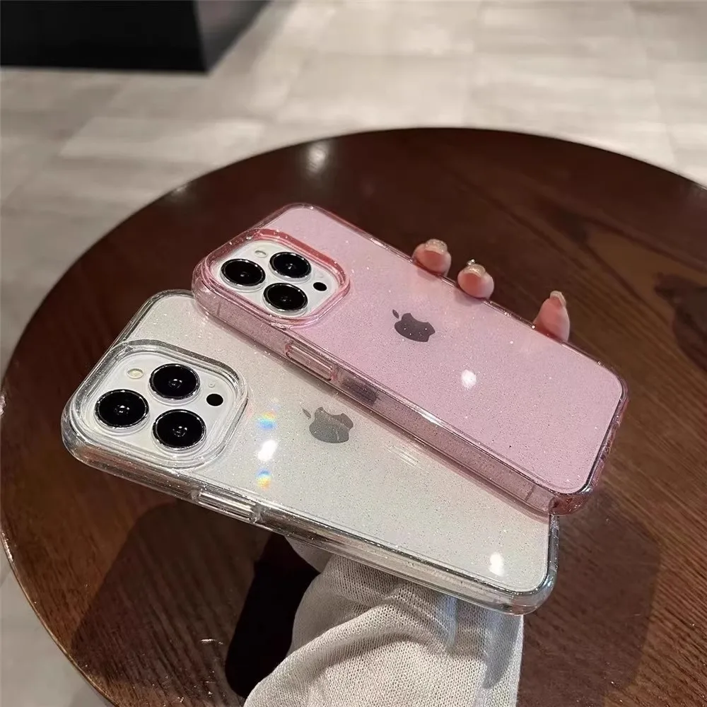 حافظة هاتف شفافة لامعة فاخرة مقاومة للصدمات لهاتف آيفون 16 15 برو ماكس، غطاء ناعم من مادة TPU، شفاف