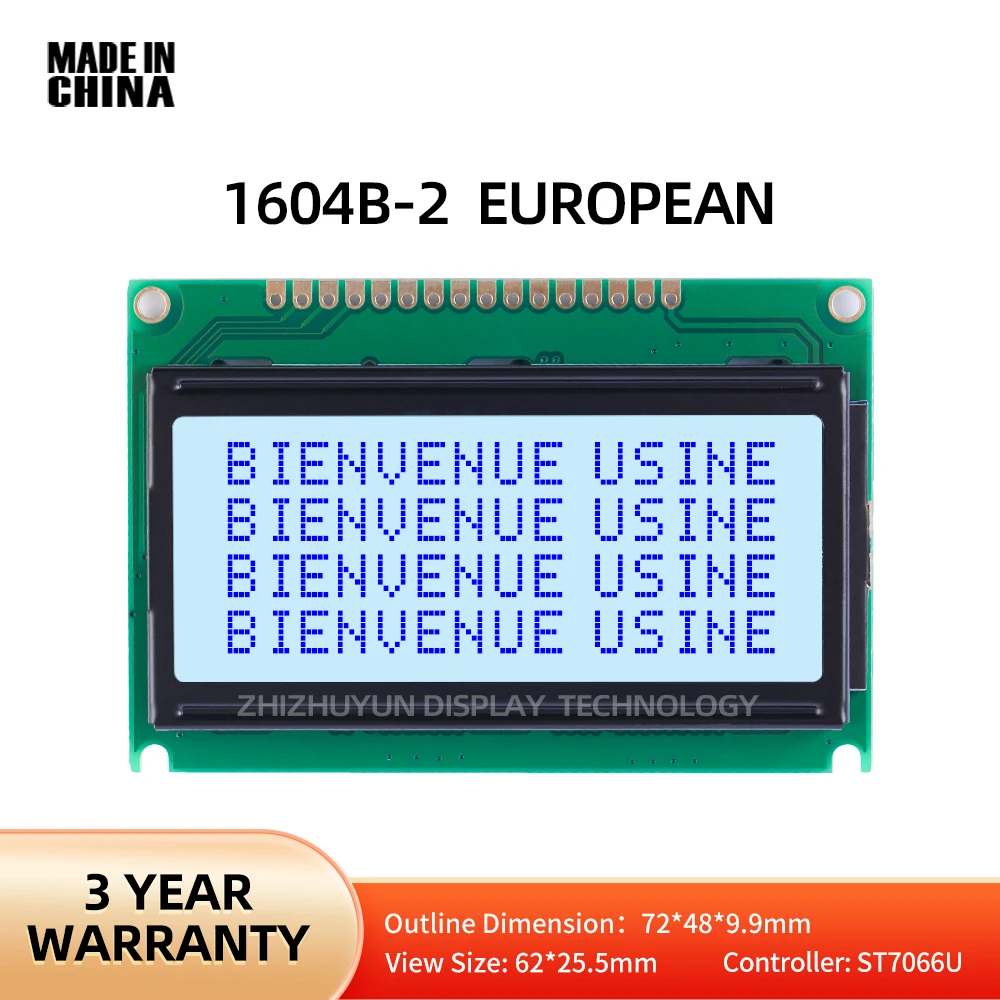 

LCD1604B-2 European Character Dot Matrix Screen 16*04 Gray Film Blue Letters 16 PIN Standard Interface Voltage 3.3V