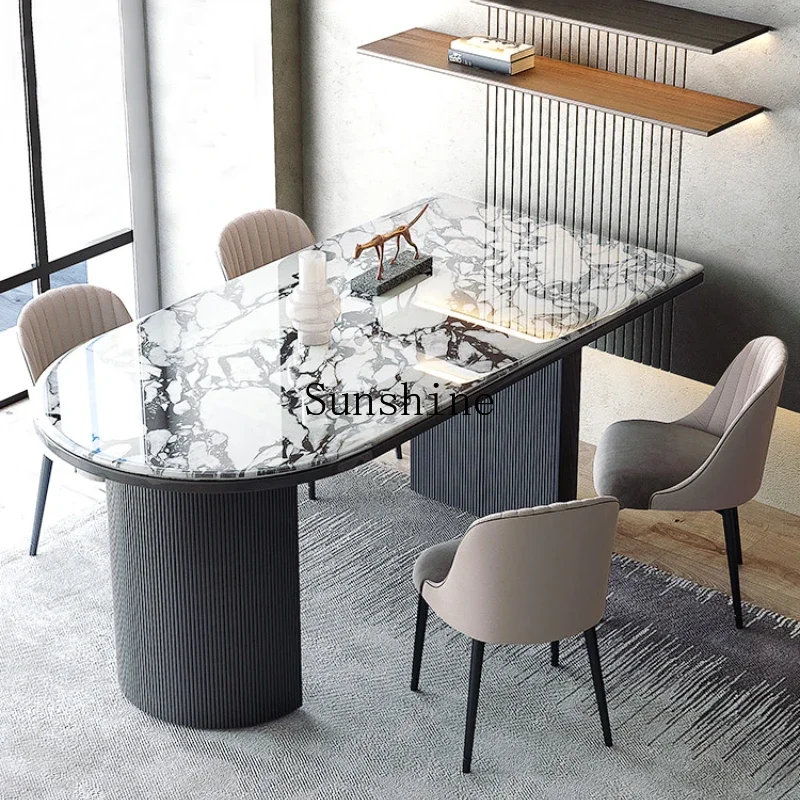 

Semicircular island marble dining table Modern simple small apartment household table