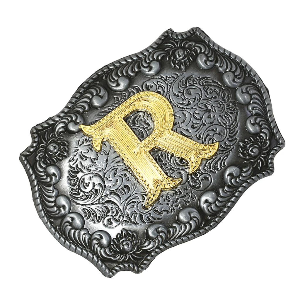 Western Cowboy Metal Belt Buckle, letra inicial A-Z, acessório masculino, dourado