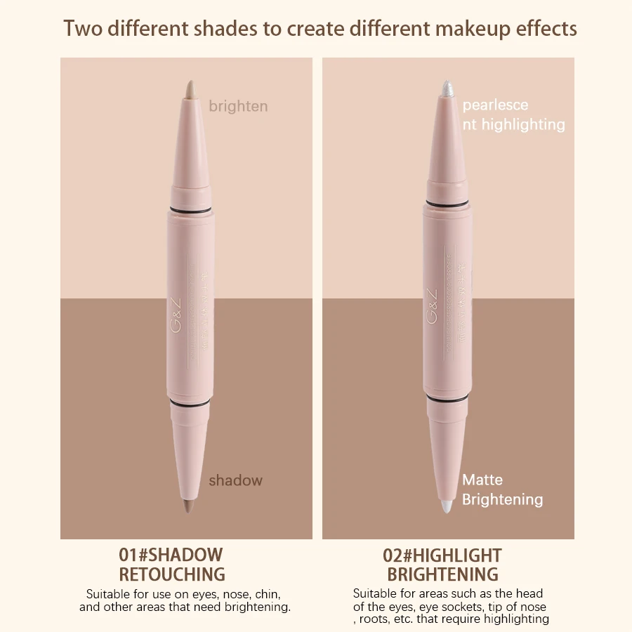 Double-headed Highlight&Contour Stick Face Nasal Shadow Water Proof Lasting Multifunctional Makeup Pen