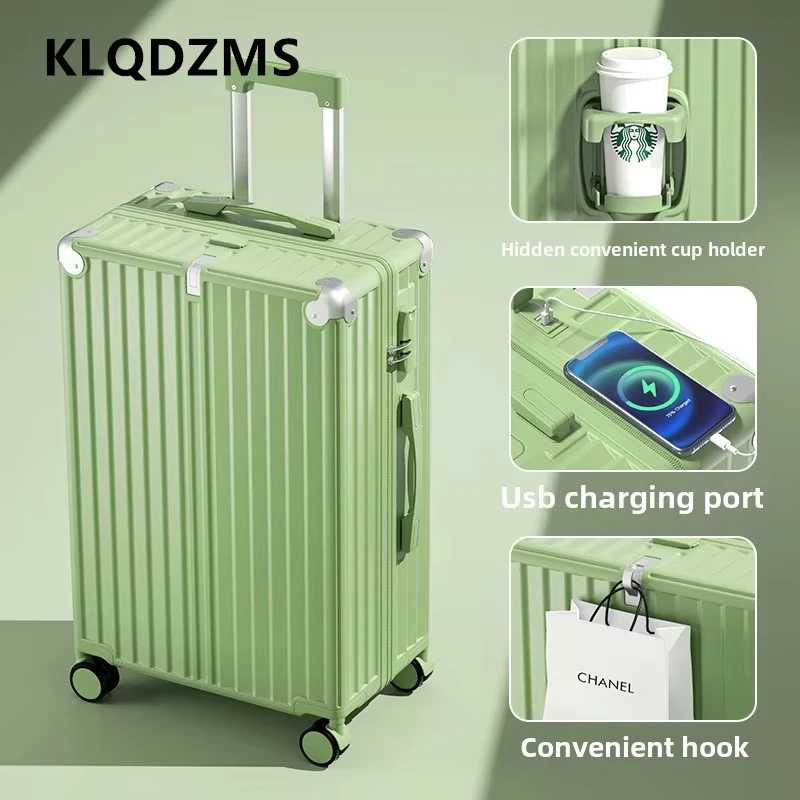 

KLQDZMS USB Charging Suitcase Multifunctional Boarding Case ABS+PC Trolley Case 20"22"24"26 Inch Women's Carry-on Travel Luggage