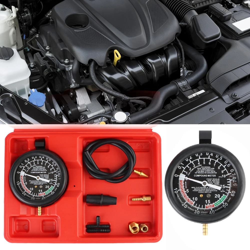 With Adapter Automotive Cylinder Tester Kit Pressure Gauge Vacuum Engine Compression Meter
