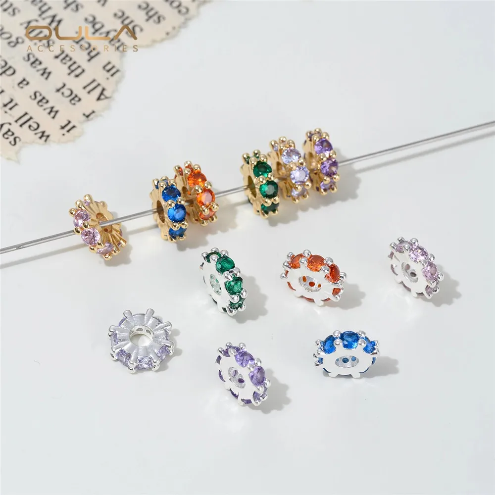

14K Gold-encrusted Zircon Large-pore Spacer Beads and Spacers, Handcrafted Diy Crystal String Pearl Bracelet Accessory Material