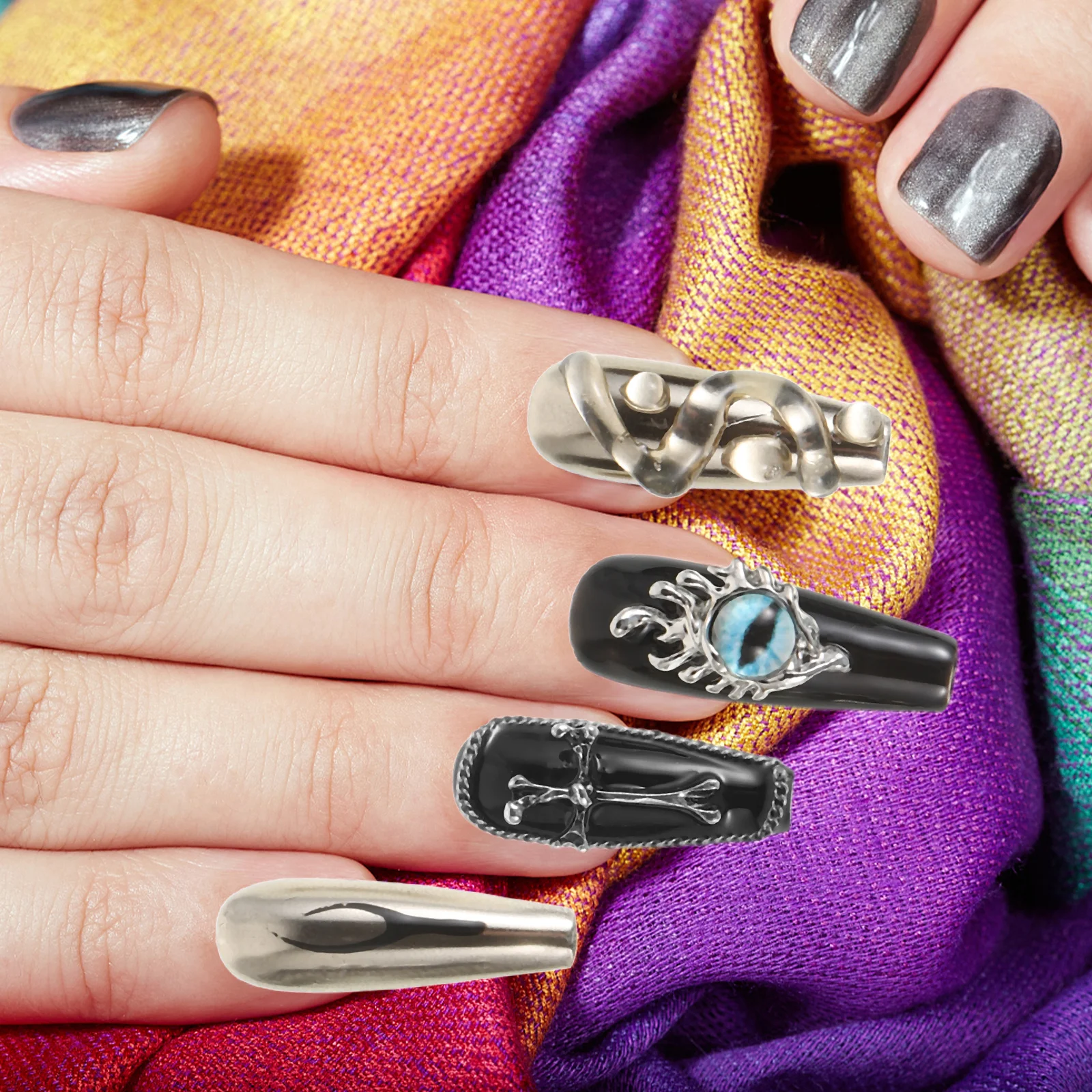 

10Pcs Black Press on Nails Coffin Full Cover Halloween Cross Long Fake Nails Stick on Nail Tips Full Cover