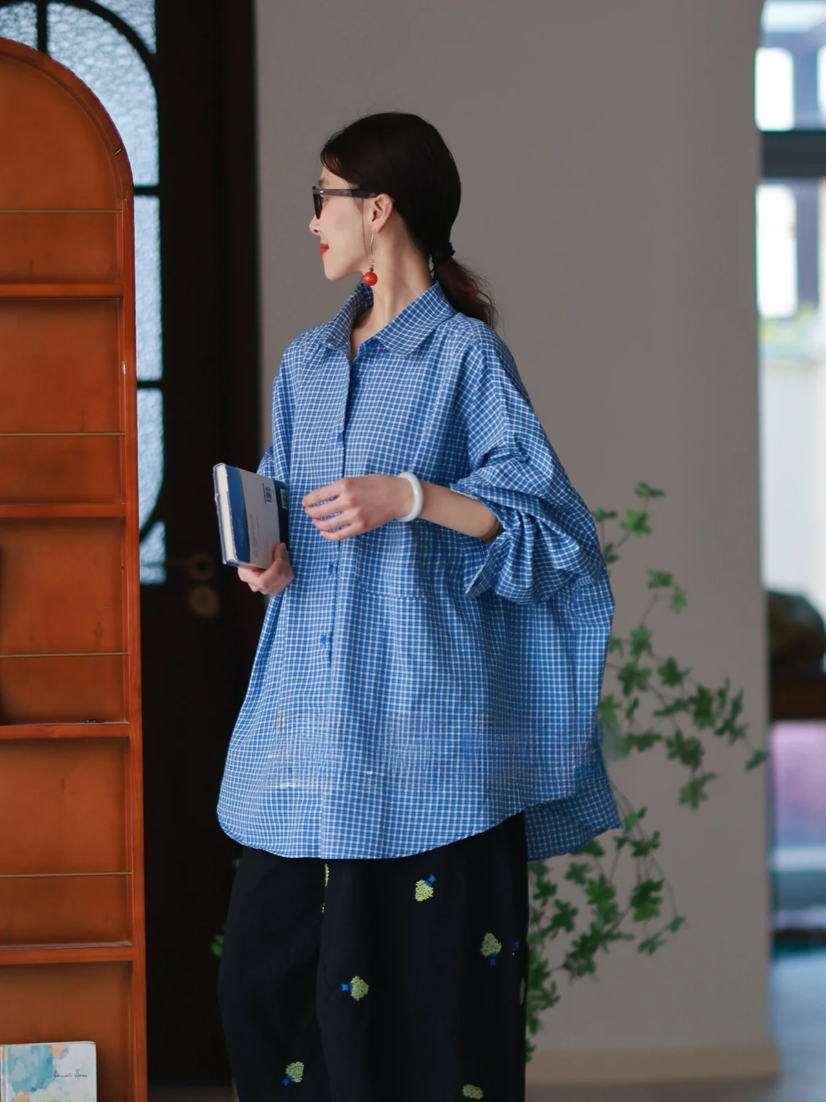 

Loose Casual Plaid irt Women's Original Design Spring 2026 Artistic Sle Pure Cotton Long Sve Breathable Comfortable