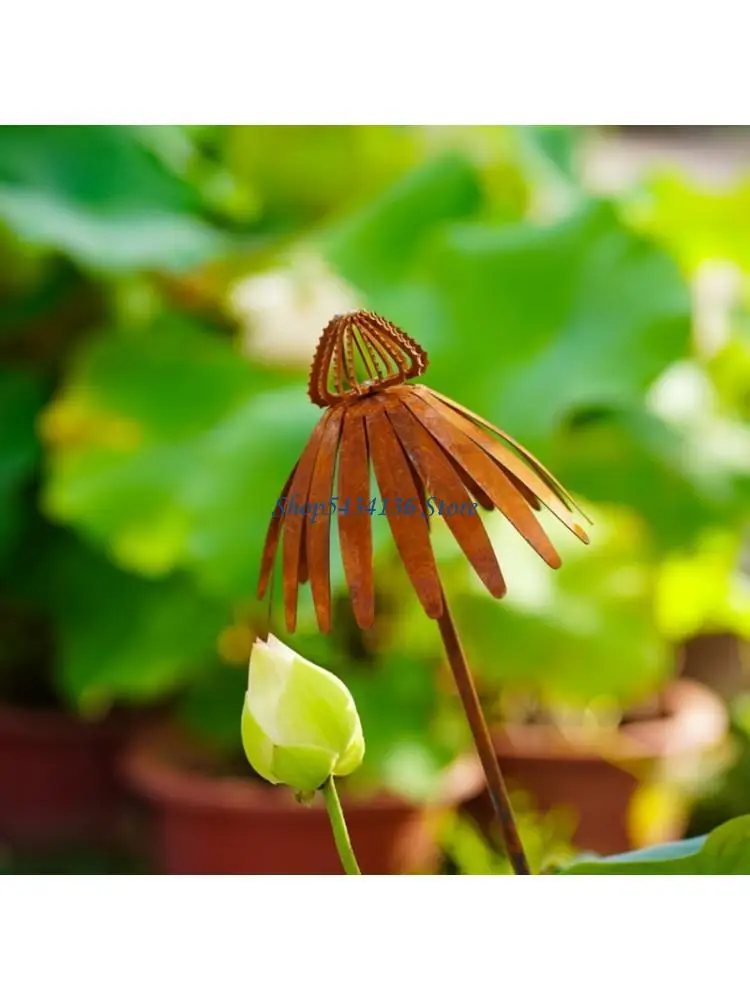 

H7ED состаренная отделка, железная эхинацея, садовая кола, декоративная скульптура растения для патио, пейзажа