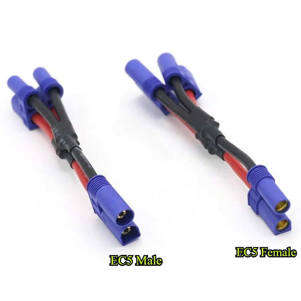 1/2Pcs/lot EC5 Parallel Battery Connector Cable Dual Extension Y Splitter 12AWG Silicone Wire 10/15CM Y Style For RC Toys