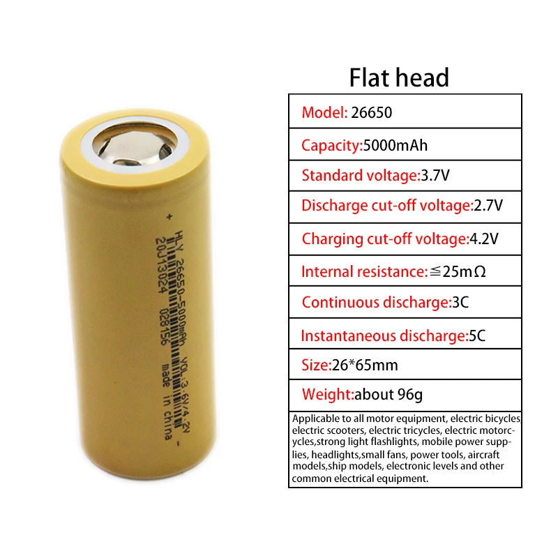 Lithium ion battery pack 26650 original 3.7V 5000mAh large capacity drone fan power bank and other electric tools 100pcs