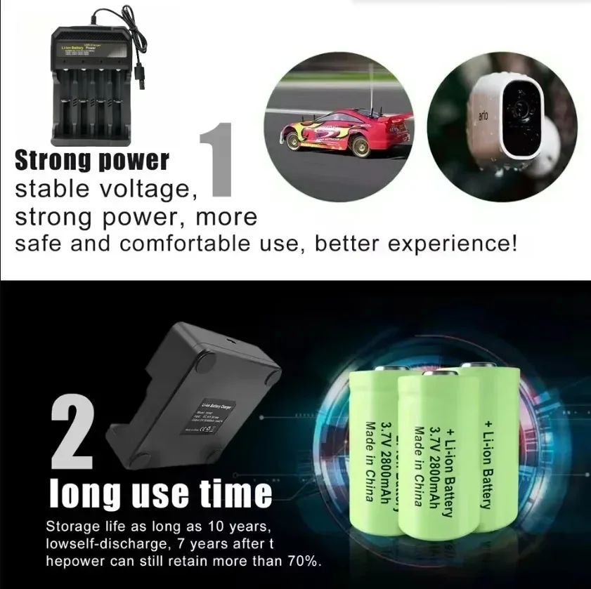 3.7 فولت 2800 مللي أمبير CR123A بطارية ليثيوم أيون قابلة للشحن 16340 مع شاحن USB لمصباح LED ، ضوء الطوارئ للسفر في الهواء الطلق