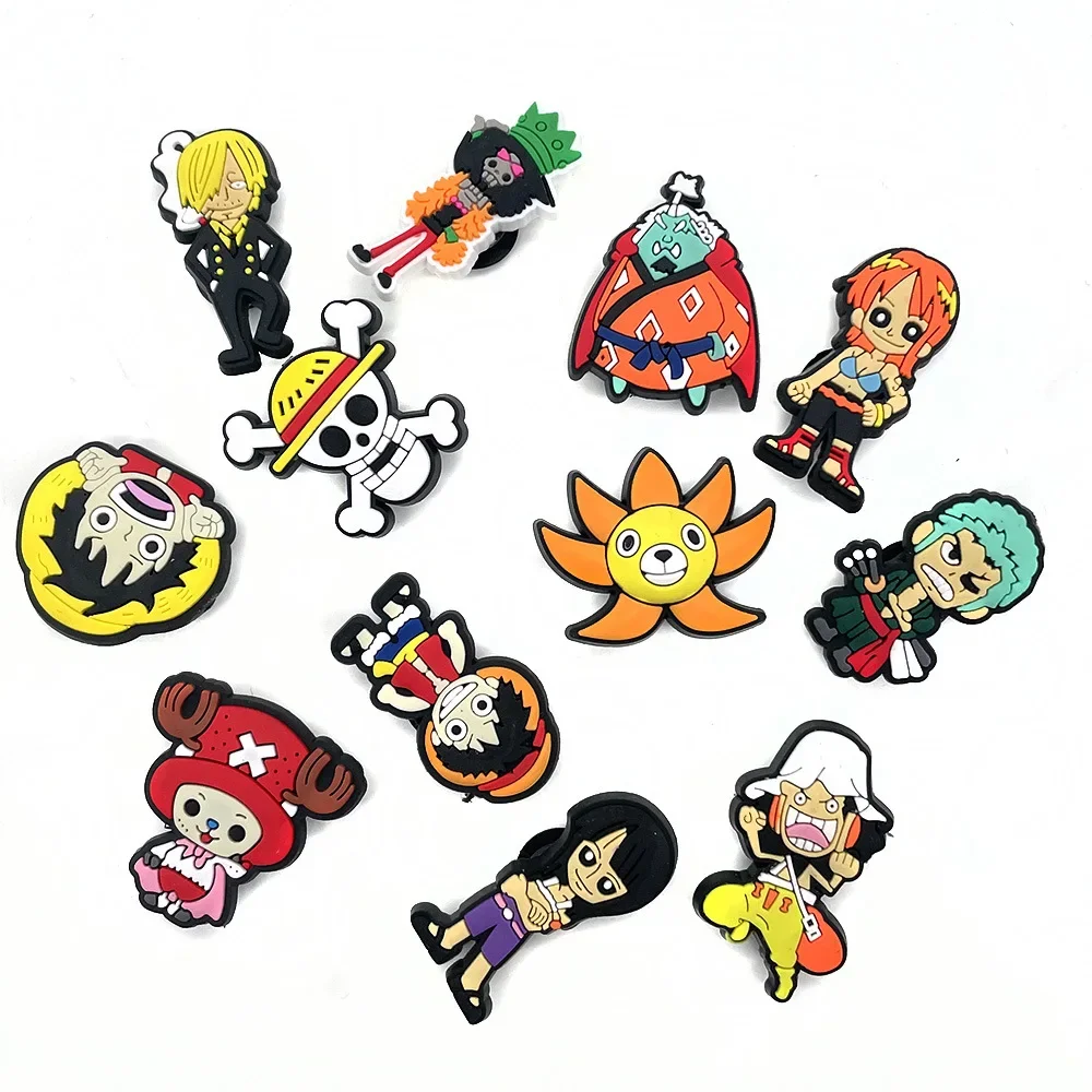 One Piece Cartoon PVC Encantos Da Sapata, Anime Sandália Acessórios, Fantasia Aventura, Fivela Decoração para Sapatos, 12 Pcs/Set