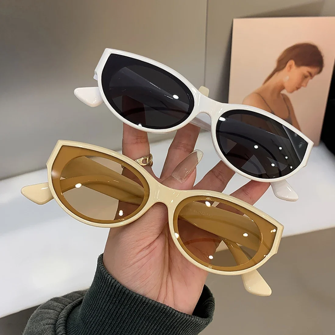 

Cat Eye New Oval Sunglasses Personalized Vintage Fashion Trendy Female Shades Popular Brand Designer Eyewear for Ladies Lentes