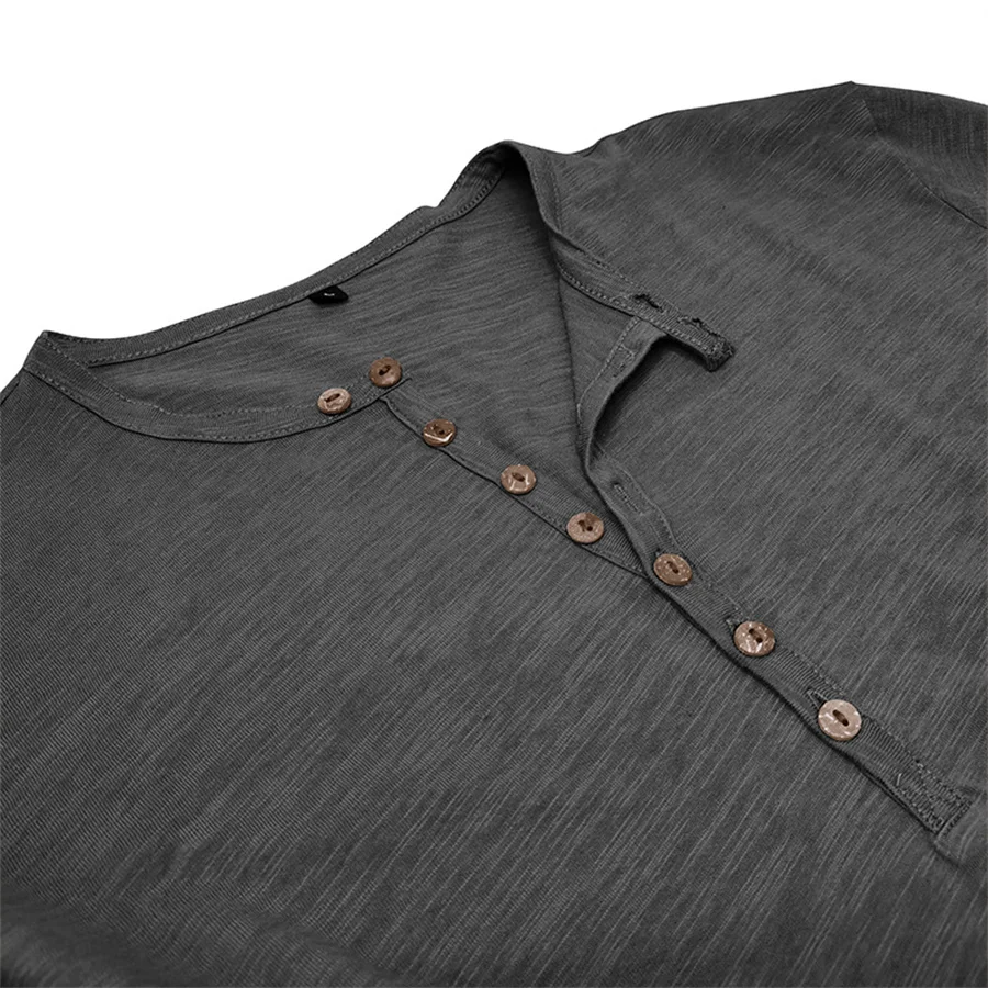 2024 New Men\'s 100% Cotton Henley T-Shirt Long Sleeve Shirt Basic Retro Casual T Shirts Button Washed Worn V-neck Men Clothing