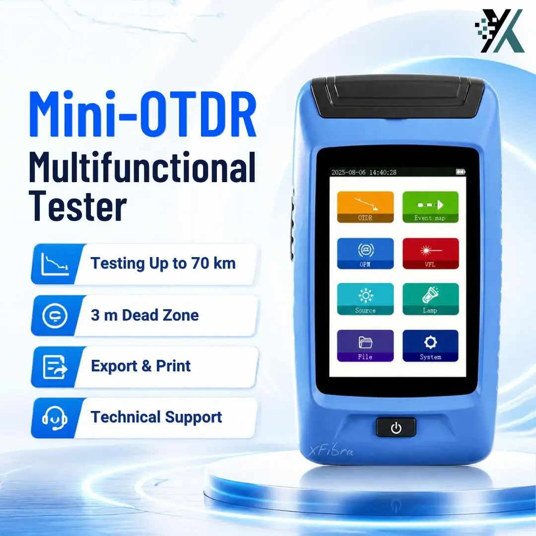 6 in 1 Mini OTDR Optical Fiber Tester 70KM 3m Dead Zone Touch Screen OTDR OPM VFL Light Source Event Map 
