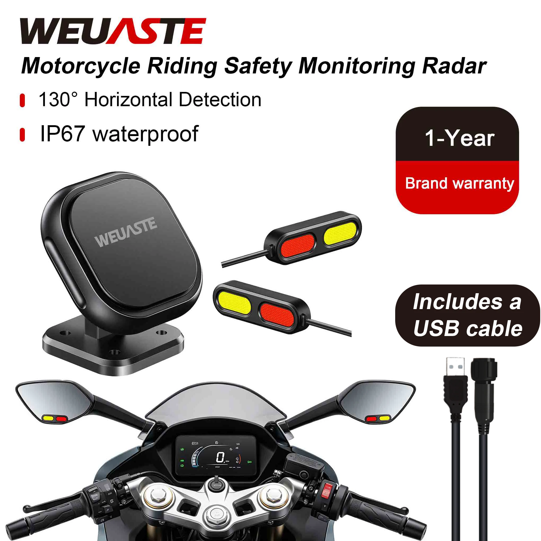 WEUASTE BSD Blind Spot Detection System 24GHz Radar Motorcycle IP67 Waterproof LED Alert