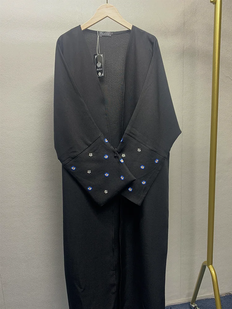 Floral Embroidery Muslim Abaya for Women Eid Dress Kaftan Islamic Clothing Dubai Luxury Long Robe Muslim Dress Modest Dress