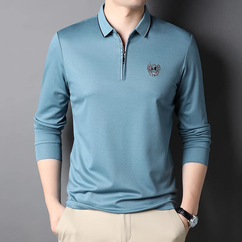 

2022 Long Sleeve Zipper Mens Polo Shirts Spring Autumn Embroidery Business Casual Male Polo Shirts Solid Color Man Tees 3XL