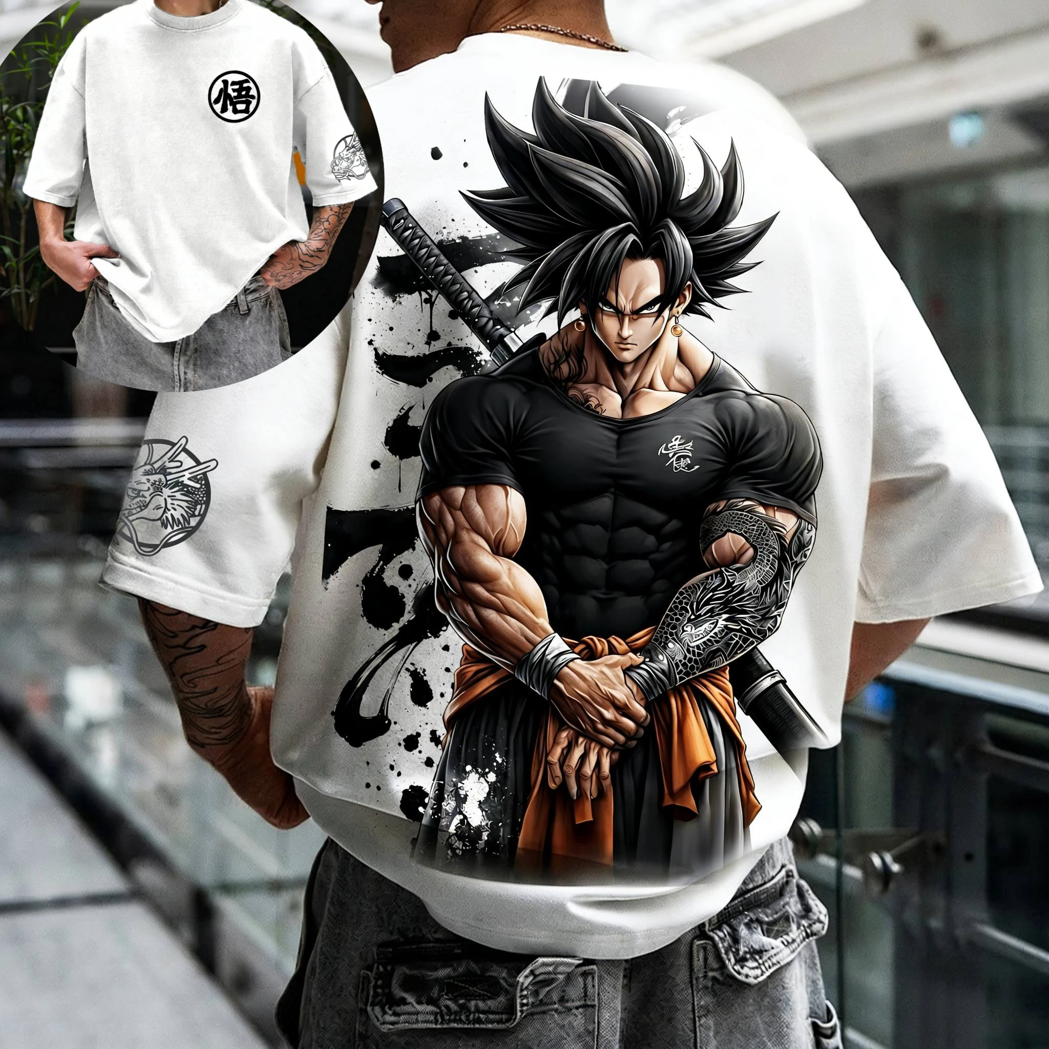 Dragon Ball Z Goku Super Saiyan 4 Realistic Muscle T-Shirt for Men's Clothing 2026 Summer Casual Streetwear Anime Graphic Print