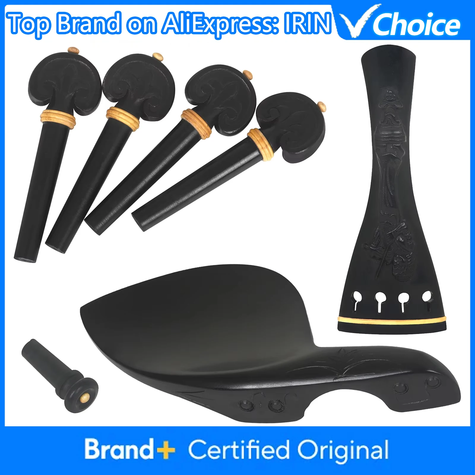 IRIN Violin Ebony Accessories Embossed Set Pull Chord Plate Cheep Support Tail Nail Chord Axis for 4/4 3/4 Violin