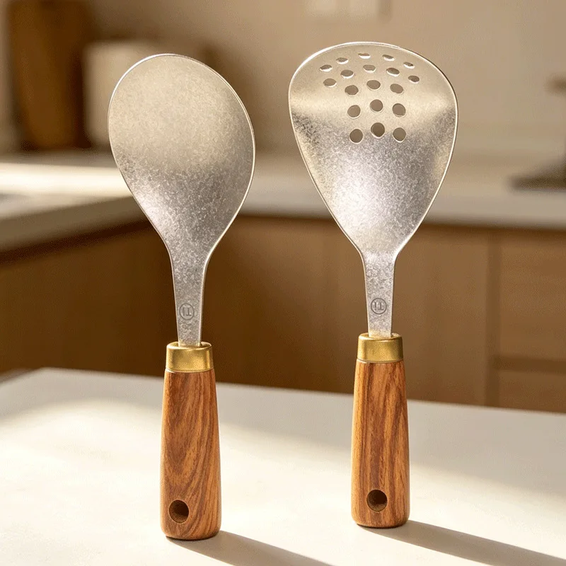 Pure titanium vertical rice spoon multifunctional potato press pear wood handle anti scalding strainer rice spoon