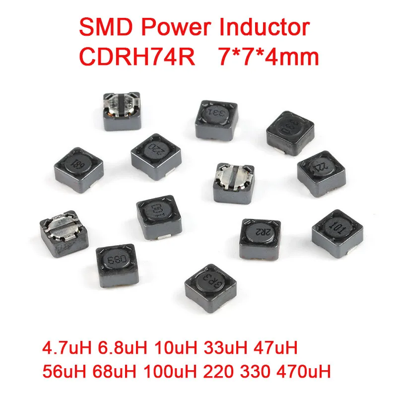 10Pcs CDRH74R Inductance Wire Wound Chip Shielded Inductor 100uH 2R2 15UH 68UH 470UH 101 7*7*4mm CD74 SMD Power Inductor