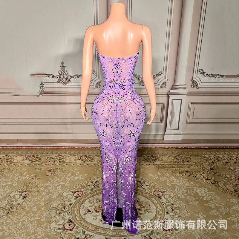 2026 Popular Niche Light Luxury Temperament Gradual Change Purple Dress Banquet Host Shine Evening Dress Party Birthday Clothing