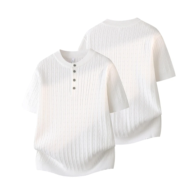 Summer Henley Collar Polo Shirts Short-Sleeve Men's T-Shirts Versatile Casual Pullover Button-Down Comfort Outdoor-Homewear Tops