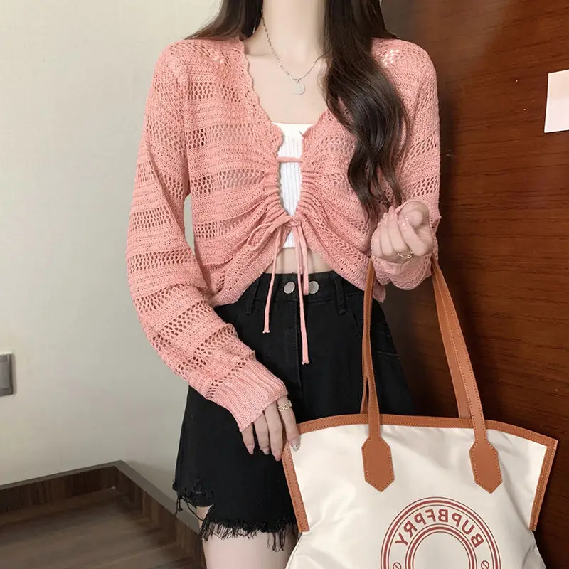 

Футболки женские индивидуальные солнцезащитные повседневные простые ажурные чистые Ulzzang дышащие летние трикотажные изделия укороченные для творчества сексуальные женские