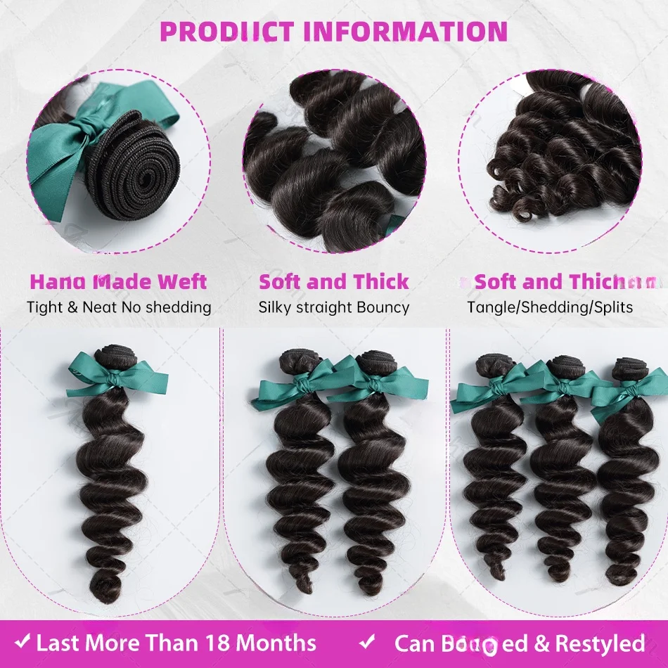 30 Inch Loose Wave Bundles 12A Raw Indian Hair Weave Bundles 1/3/4 PCS Loose Deep Wave Curly Human Hair Extensions Natural Black