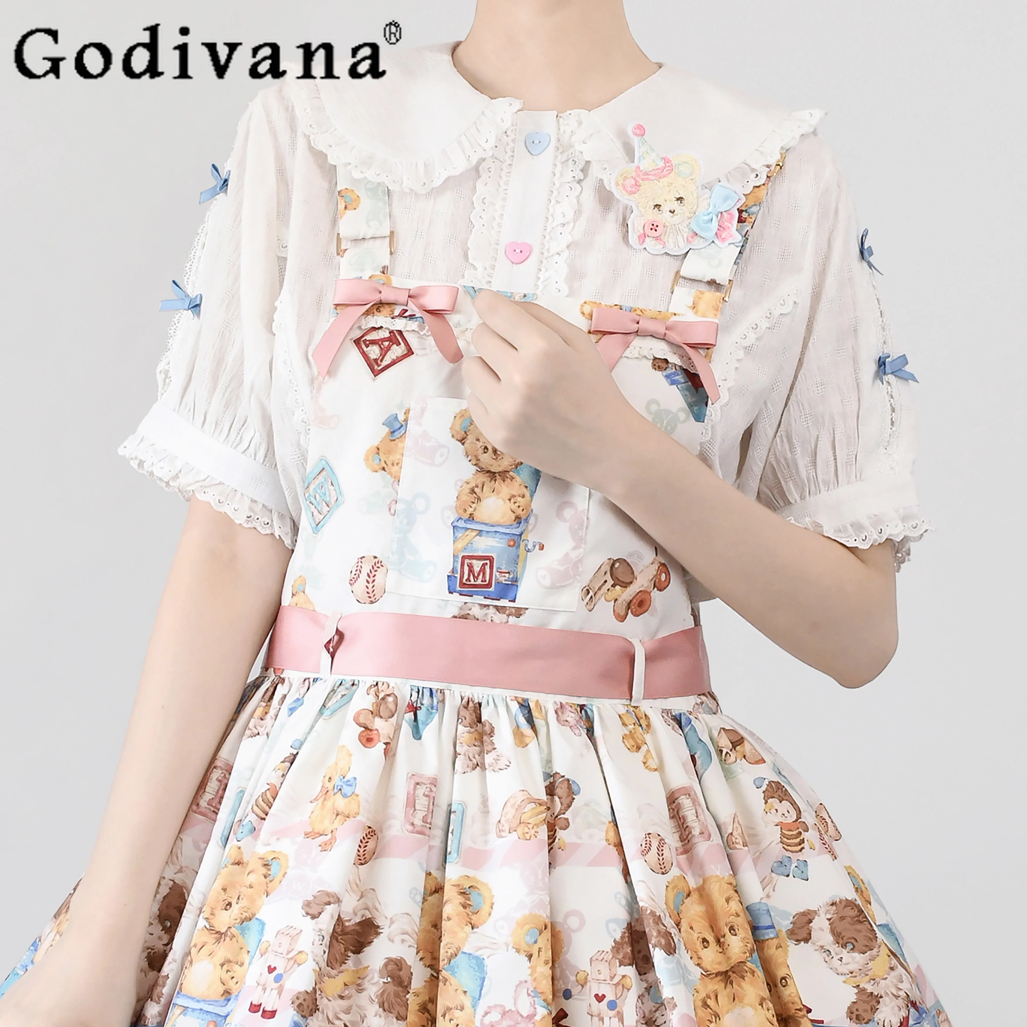 

Japanese Sweet Lolita Inner White Shirt Girl Puff Sleeve Peter Pan Collar Ruffles Lace Y2k Blouses Women Elegant All-Match Top