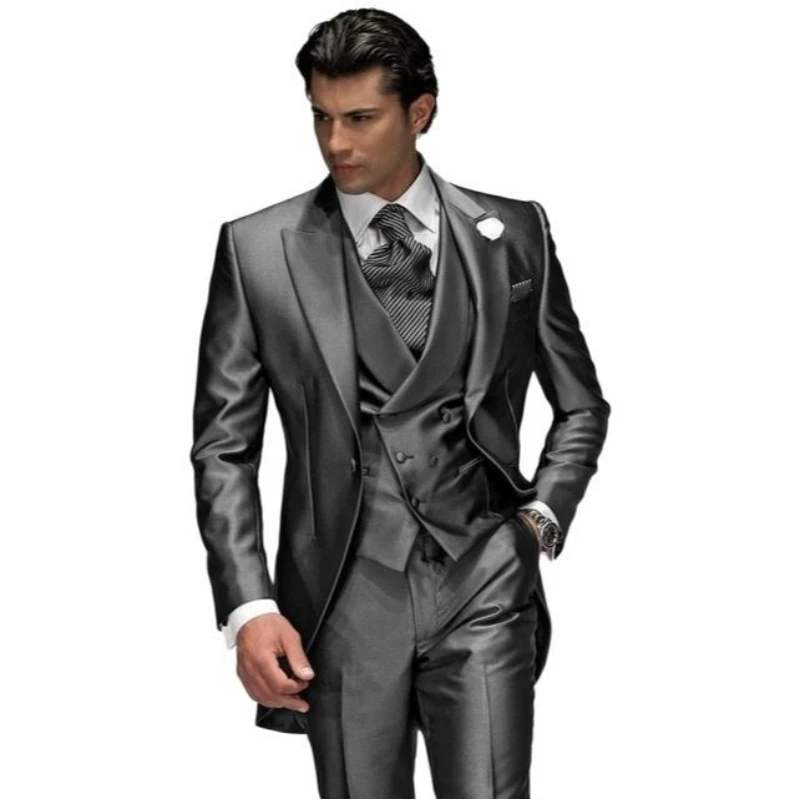 Men Suit 3 Pieces Dark Gray Business Slim Fitting Suitable For Weddings Banquets Groom Tuxedos Suits Jacket Vest With Pants