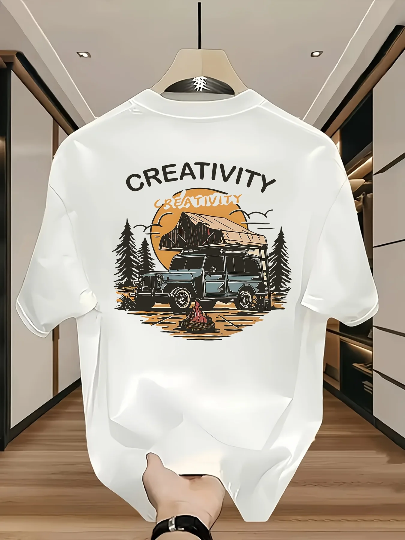 تي شيرت رجالي كاجوال بأكمام قصيرة من القطن 100 مع مطبوعات صيفية، مناسب للسفر متعدد المشاهد والارتداء اليومي