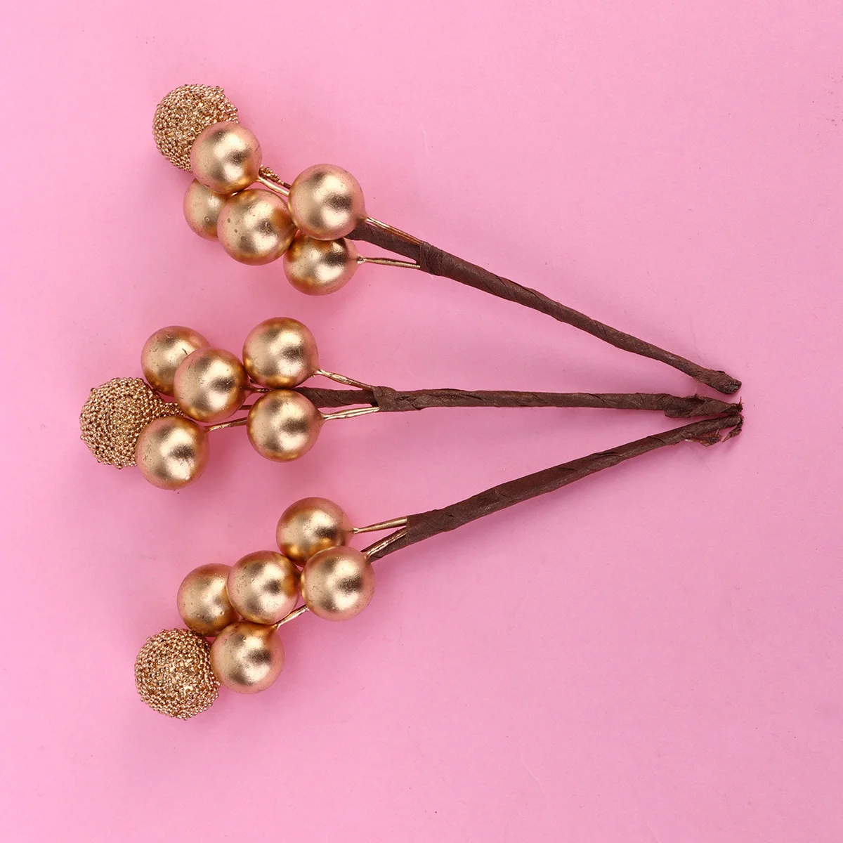 

30pcs Artificial Berries Decor Golden 6 Beads Fake Berries For Christmas Diy Garland Wreath Flower Picks Home Craft Ornament