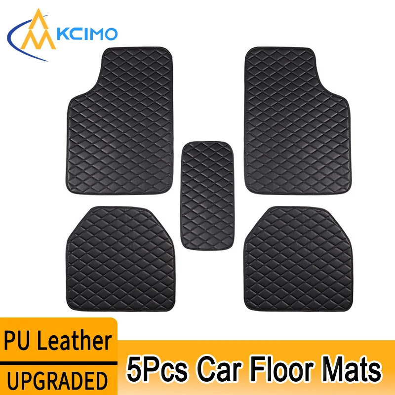 

Kcimo 5Pcs Car Floor Mats PU Leather Waterproof Car Foot Pad Protector pads Fashion Universal Car Carpet Cushion For All Seasons